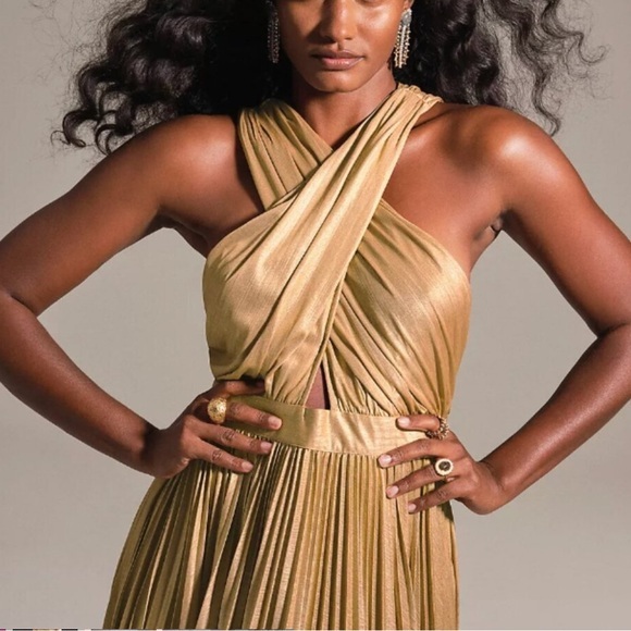 Anthopology Verb by Pallavi Singhee Dresses & Skirts - VERB by Pallavi Singhee Elegant HALTER Gold Pleated Dress